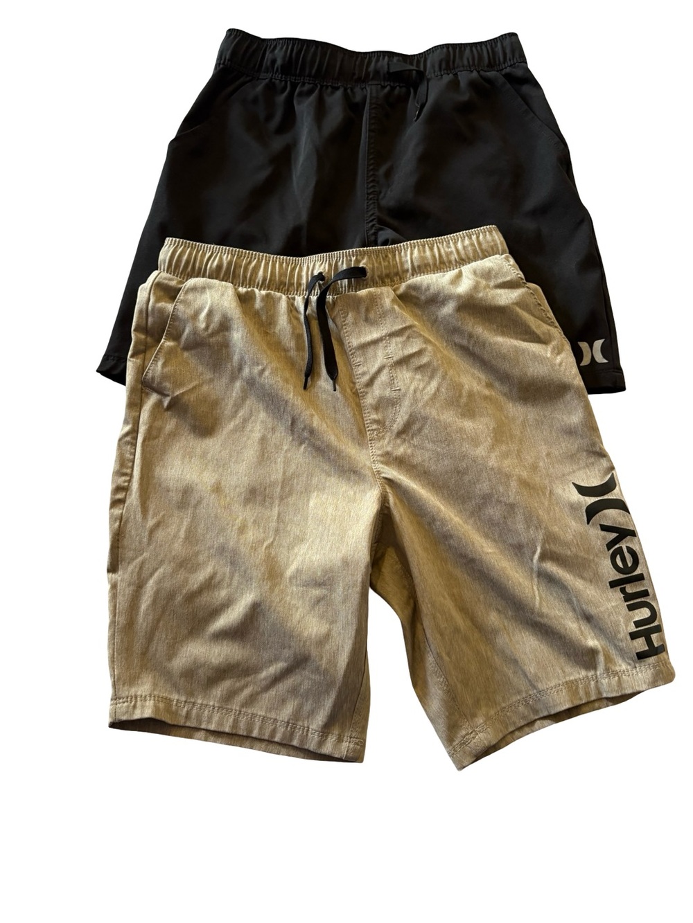 Hurley Two-Pack Black and Tan Elastic Waist Shorts